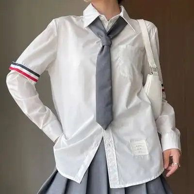 休闲白衬衫女秋季2022新款设计感带领带甜美王心凌同款长袖衬衣女