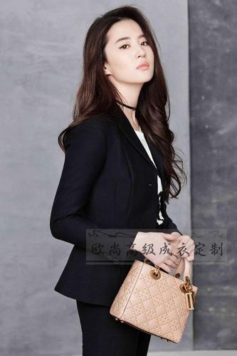 高级定制刘亦菲同款黑色职业羊毛西装套装小脚职业女裤套装