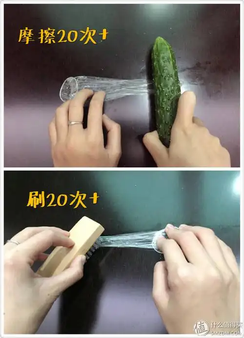 摩擦测试 用新鲜带刺的 黄瓜和 硬毛刷分别摩擦每款套套的前端三分之