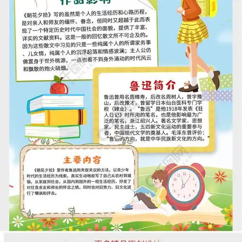 读书小报之朝花夕拾文学家鲁迅书籍作品竖版小报