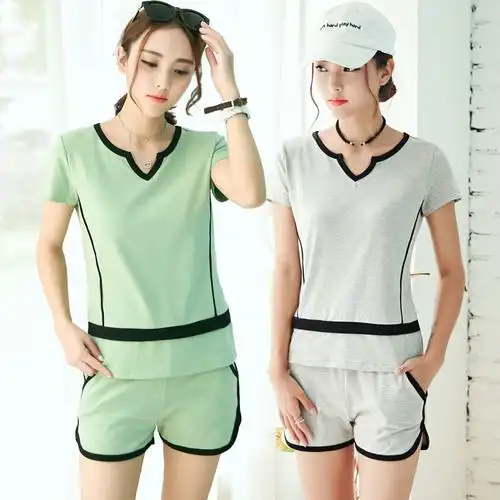 夏天运动套装女夏季跑步服短款短袖薄款健身房短裤休闲两件套