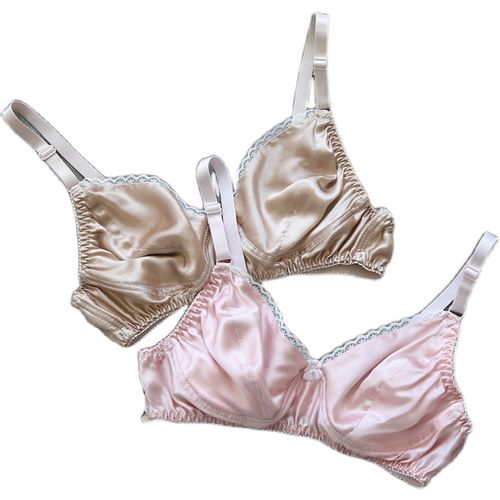 真丝文胸双面桑蚕丝蕾丝边钢圈无海绵薄胸罩文胸