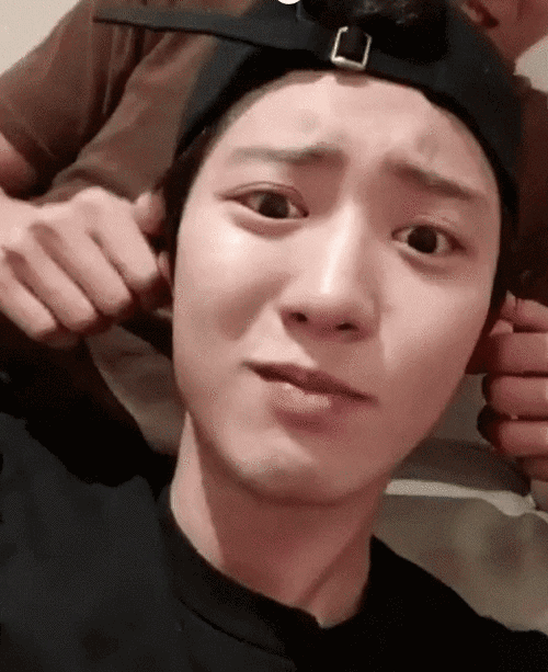 朴灿烈帅哥黑衣服扭耳朵gif动图_动态图_表情包下载_soogif