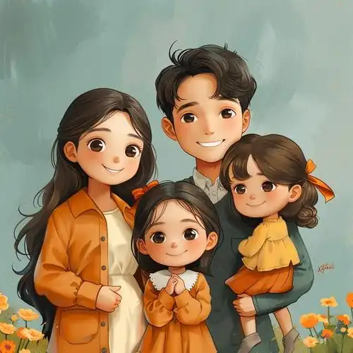 亲子头像|一家四口,两姐妹亲子头像,招财又暖心