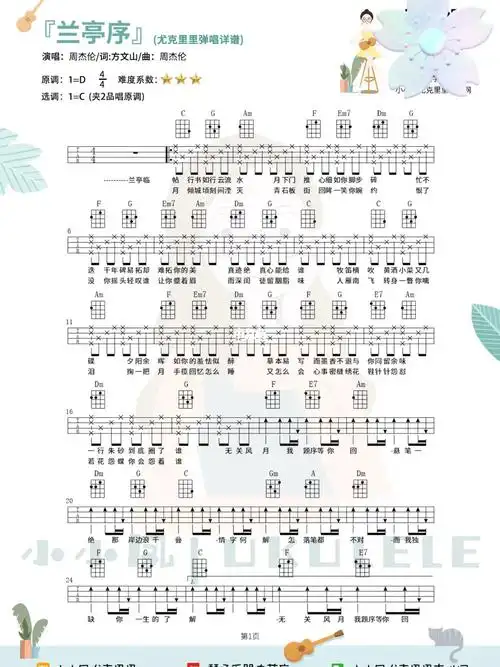 周杰伦最近又火起来的兰亭序尤克里里指弹