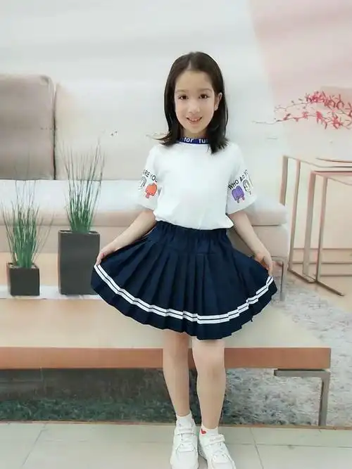 学院风黑色短裙校服套装儿童小学生蓝色演出裙子女童百褶裙半身裙z2