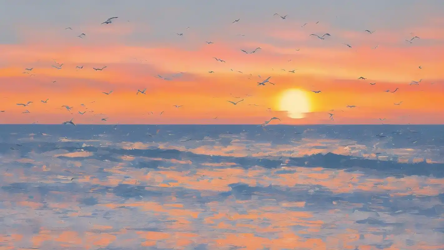 93唯美海边晚霞壁纸大放送78 黄昏时分,天空被晚霞染成了金红色