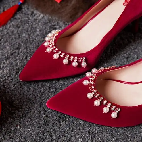 一字扣带高跟防水台婚鞋女白纱新娘鞋新款香槟色结婚鞋子单鞋