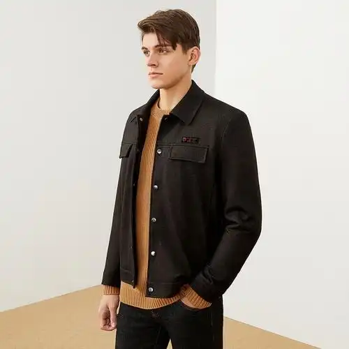 柒牌男装夹克外套男时尚休闲工装风翻领提花暗格纹中青年男装茄克衫潮