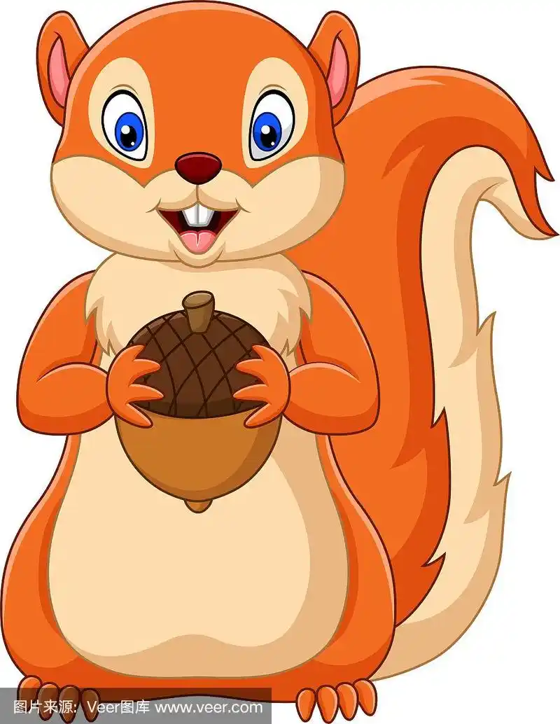卡通,松鼠,拿着,坚果,可爱的