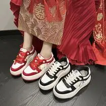 aj女鞋婚鞋黑白熊猫酒红结婚正版aj1空军一号低帮红色休闲板鞋女