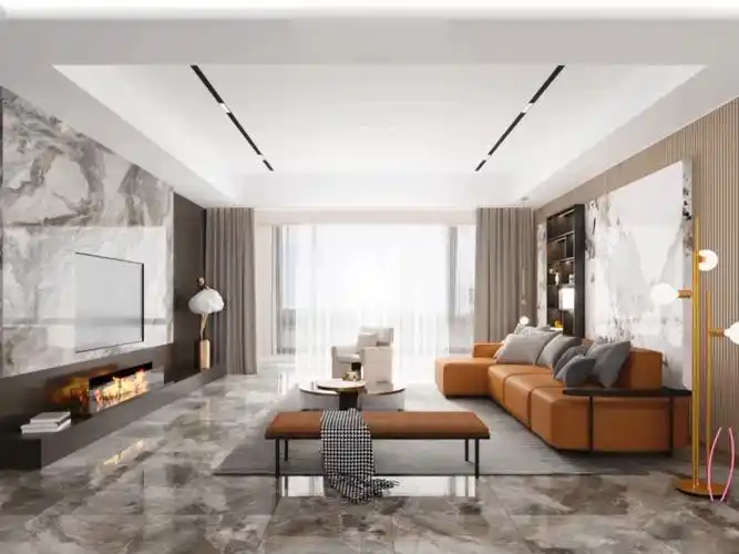 轻奢风装修效果图客厅电视柜沙发背景墙设计