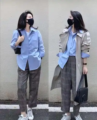 原创春天蓝色衬衫配什么裤子好看