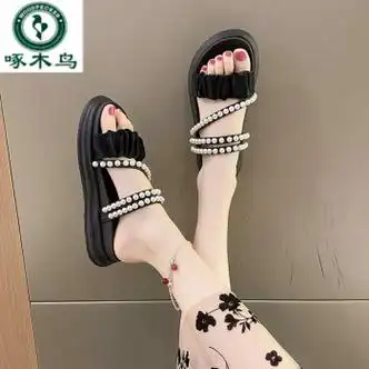 凉鞋女2024年新款夏季仙女风时尚百搭珍珠厚底两穿拖鞋 品牌断码特-价