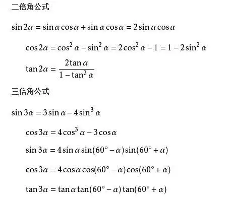 高中三角函数公式表