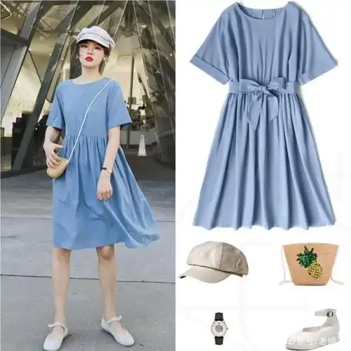 浅蓝色连衣裙温柔清新,给你的夏日带来一抹清凉