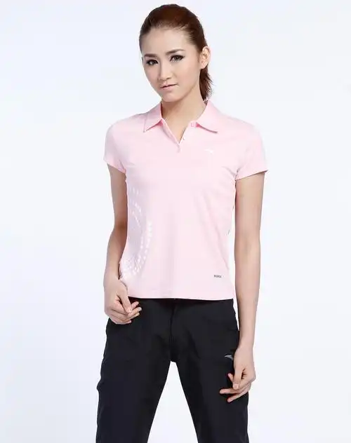 女款粉红色反领短袖网球运动衫1
