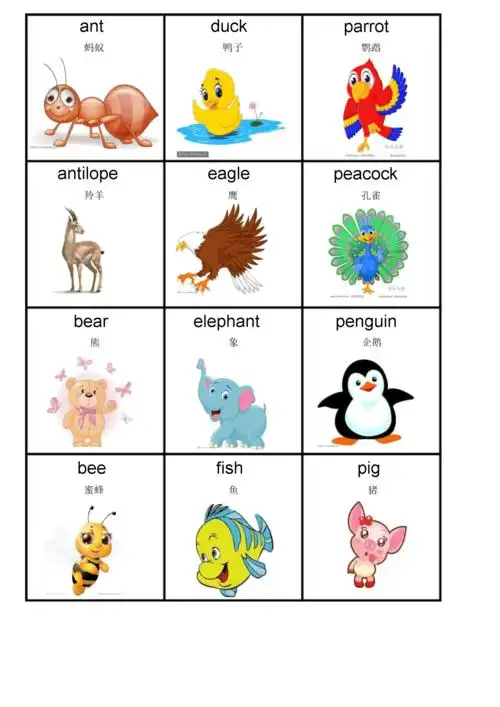 幼儿英语单词卡片动物篇.docx