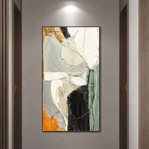 手绘油画手工抽象画挂画创意客厅横版轻奢装饰画油画