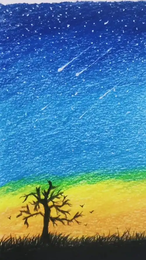 彩铅画,夜晚的星空是真的很美-度小视