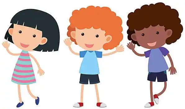 三个,儿童,笑脸,挥手,插画