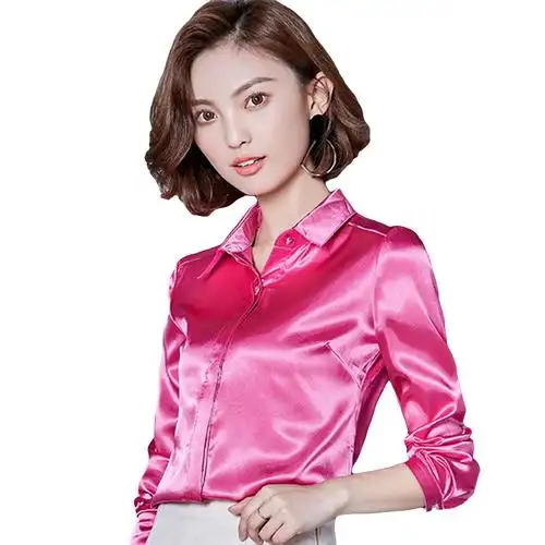 真丝衬衫女长袖2019春秋新款时尚气质绸缎面衬衣职业装桑蚕丝上衣