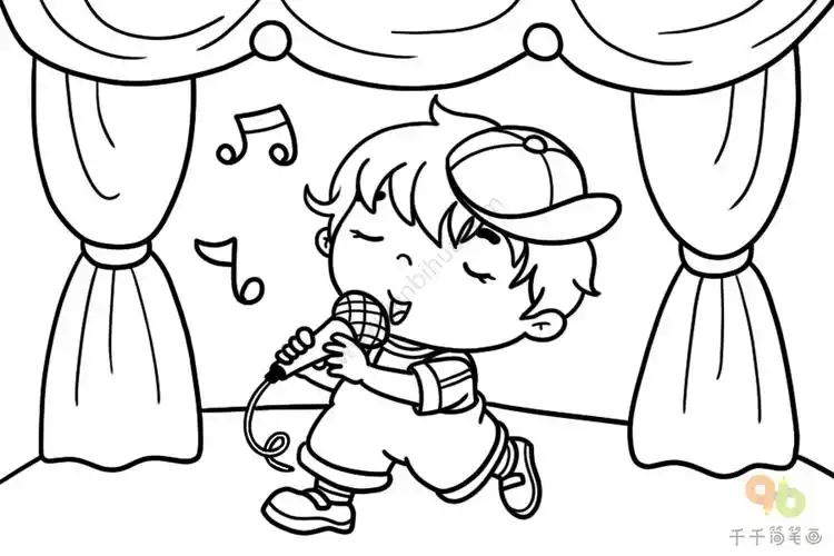 小男孩参加歌唱比赛简笔画小小音乐家