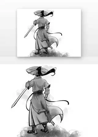 水墨剑客人物背影 psd