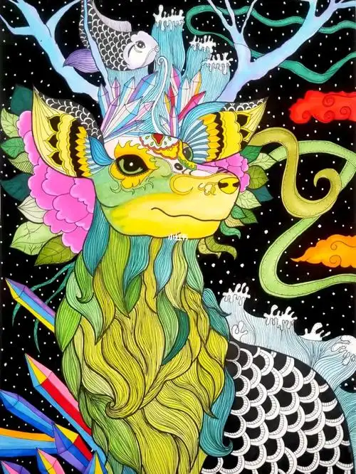 彩色线描装饰画