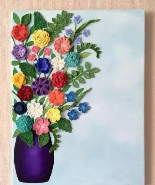 黄色的毛线简单的怎么画(18款毛线花朵装饰画)(21)