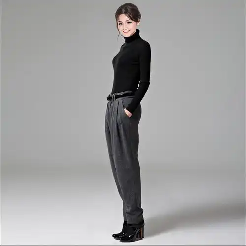 欧美大牌秋冬新品萝卜裤女时尚千鸟格休闲阔腿裤女百搭女裤长裤