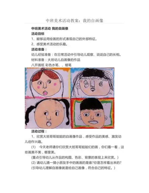中班美术活动教案我的自画像