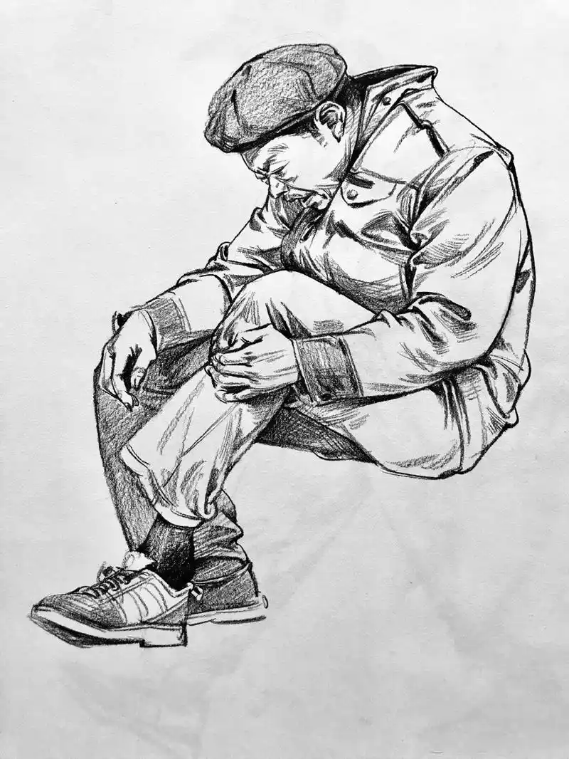 速写人物坐姿高清图集(22张),单人速写人物图集临摹素材