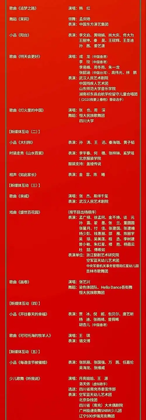 《2021年春节联欢晚会》节目单正式出炉