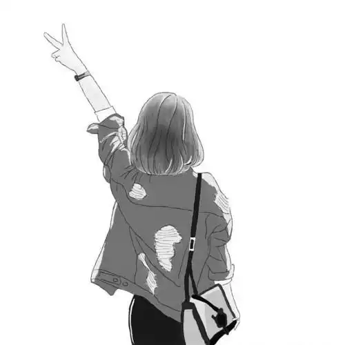 唯美黑白女生手绘背影头像图片_女生动漫头像_头像屋