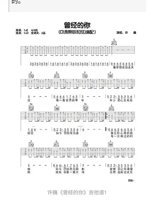 曾经的你许巍d调进阶版