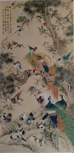 著名画家董利霞工笔作品百鸟朝凤欣赏