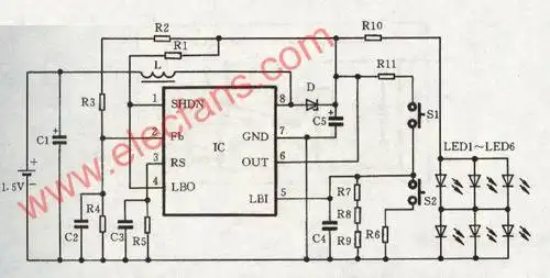 由max757制作的15v微型led手电筒原理