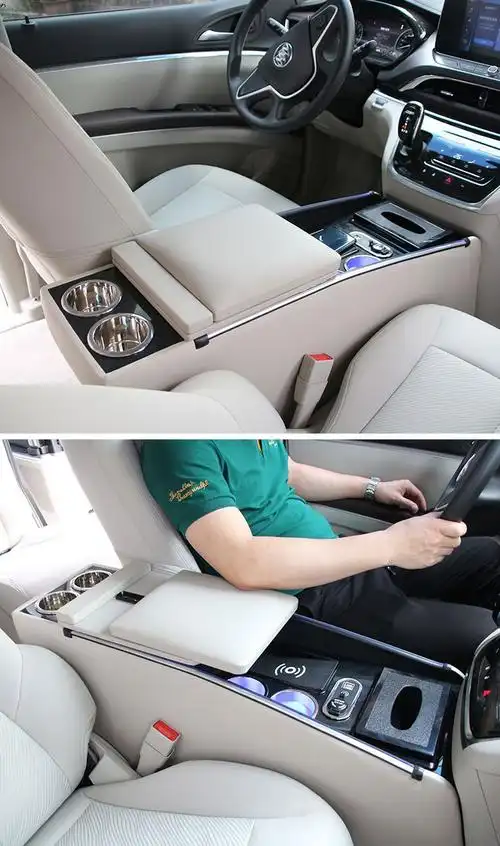 别克gl8扶手箱加高款储物箱商务车中央通道手扶箱带无线充内饰改装 17