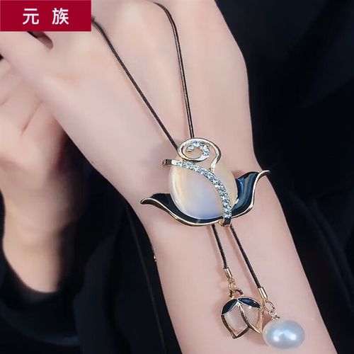 元族 新款唯美猫眼郁金香毛衣链长款项链秋冬百搭简约时尚韩版个性