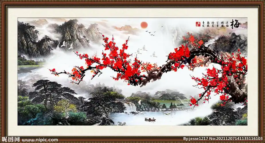 梅花意境山水画