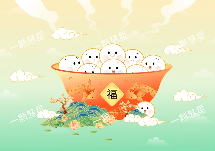 一组元宵节汤圆插画