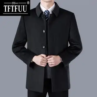 tftfuu新款秋冬中老年羊绒大衣男士短款羊毛大衣男呢子外套爸爸装深