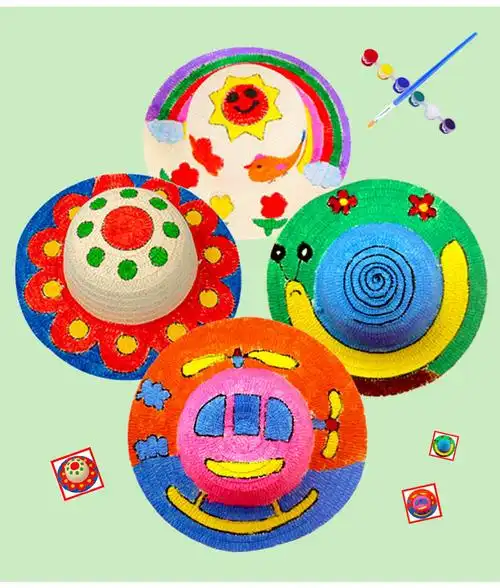 儿童绘画草帽子diy涂鸦空白手绘幼儿园创意手工美术材料学生彩绘