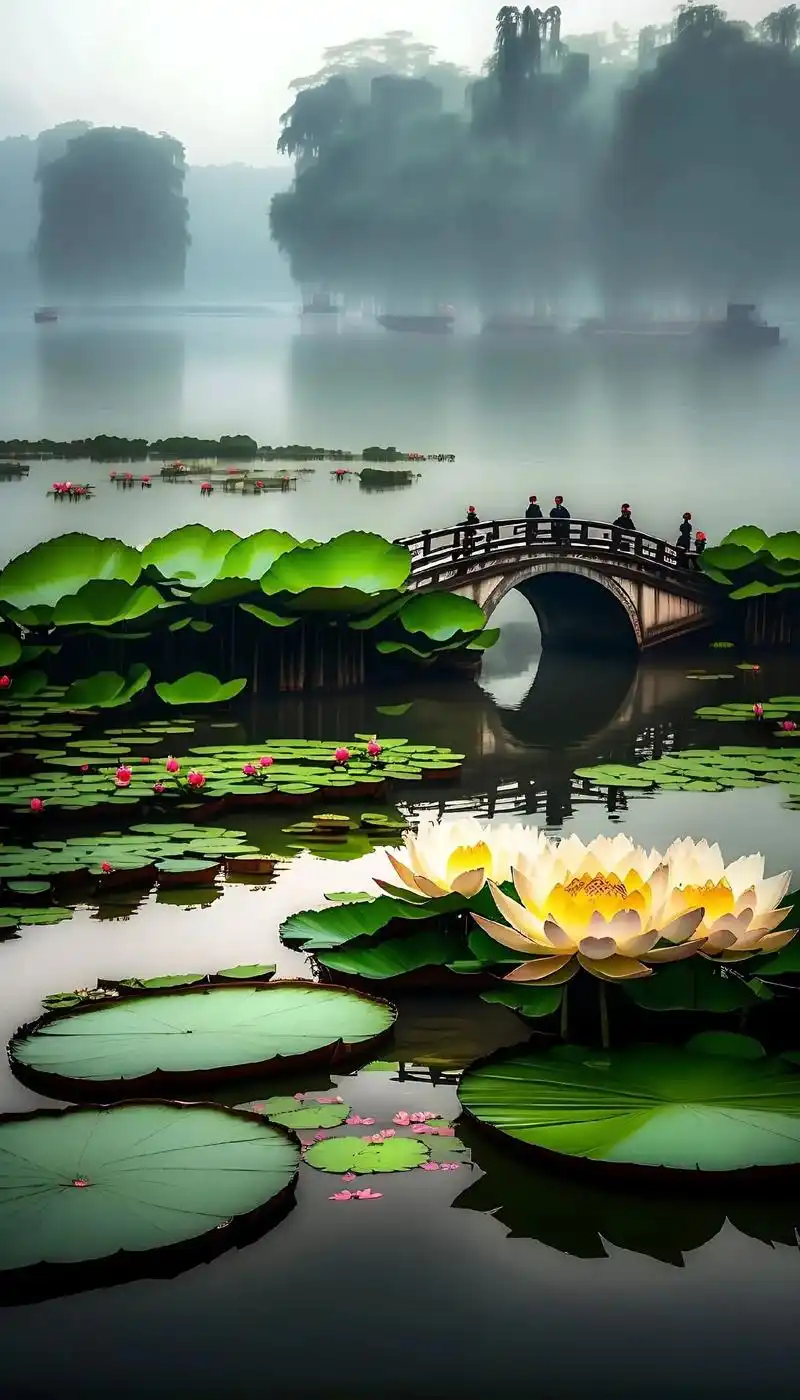 断桥雨天,西湖水上荷花林立!照片品质!高清细节#荷塘美景 # - 抖音