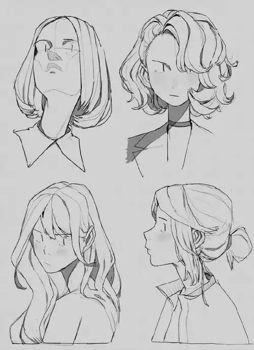 一组发型参考素材    动漫绘画中发型塑造角色形象的关键之一.