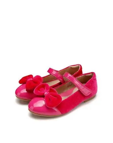 女童玫红色绒布蝴蝶结公主鞋