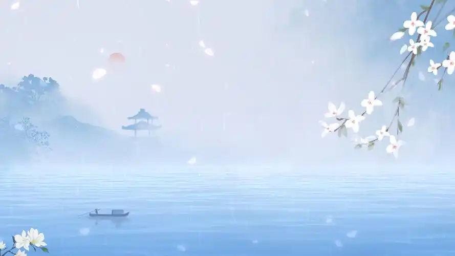 4k肃穆淡雅中国风水墨山水蓝色飘落清明水墨背景mp4