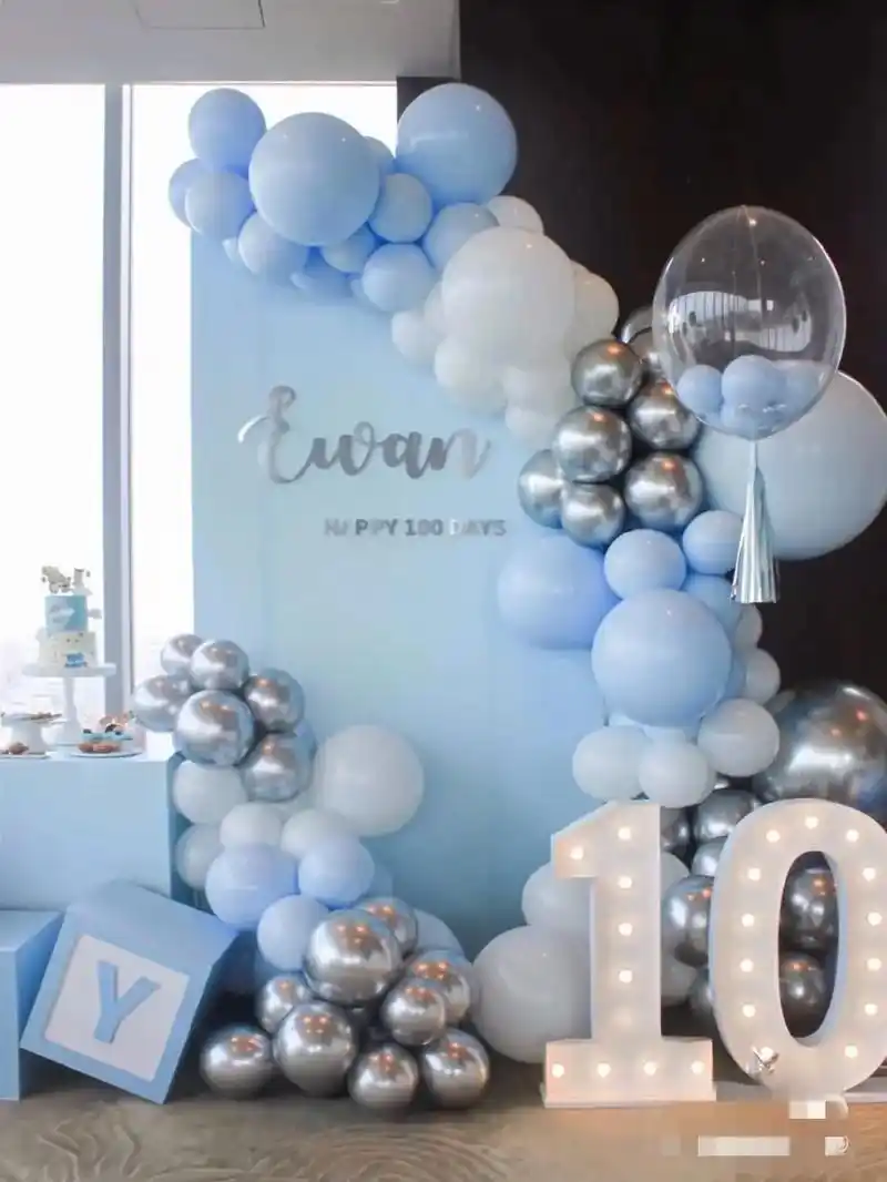 气球造型气球布置  蓝色系生日派对 北欧蓝,baby蓝,星 - 抖音
