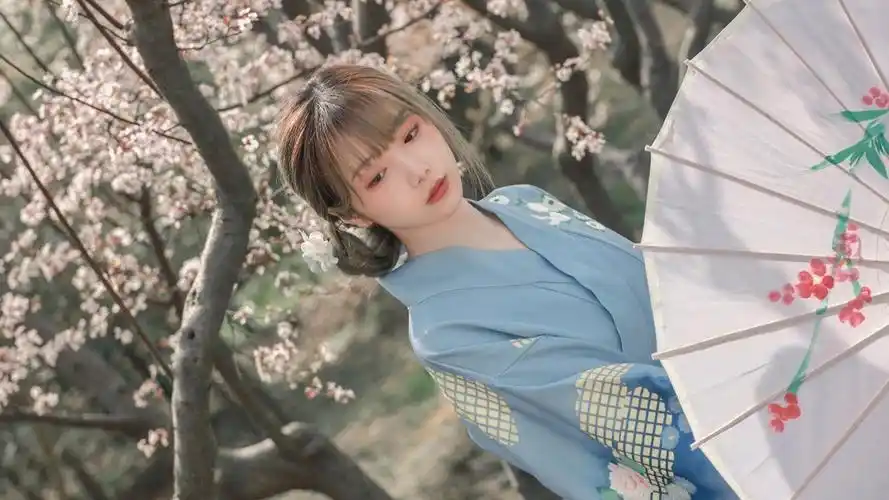 壁纸少女心简约ins春天樱花季和服少女写真